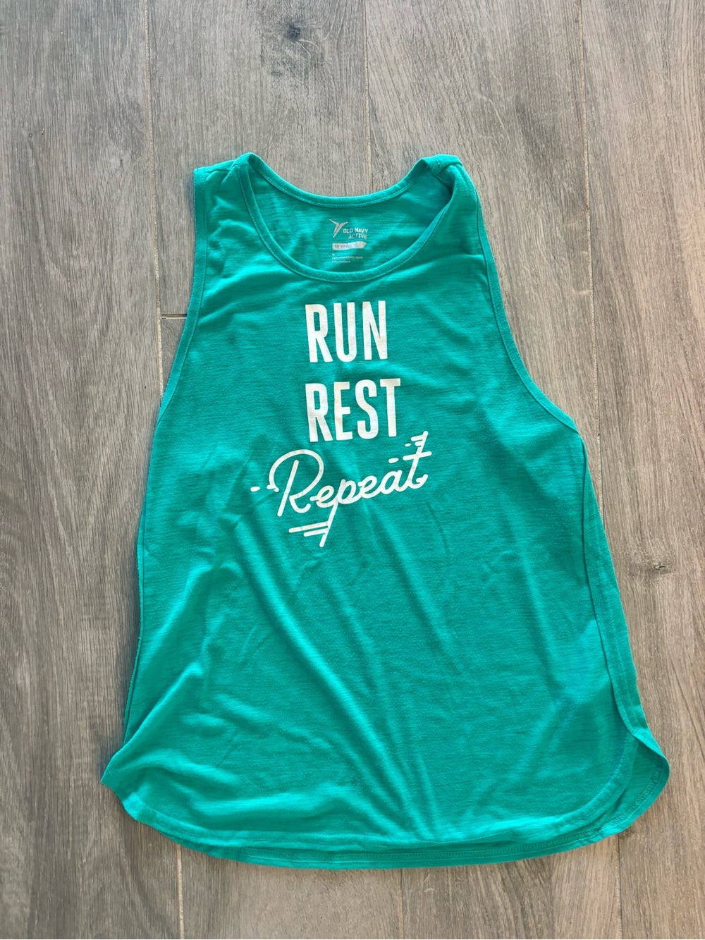 Old Navy Teal Green "Run Rest Repeat" Tank Top